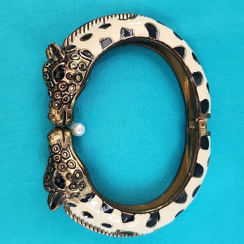 Giraffe Enamel Hinged Cuff Bracelet